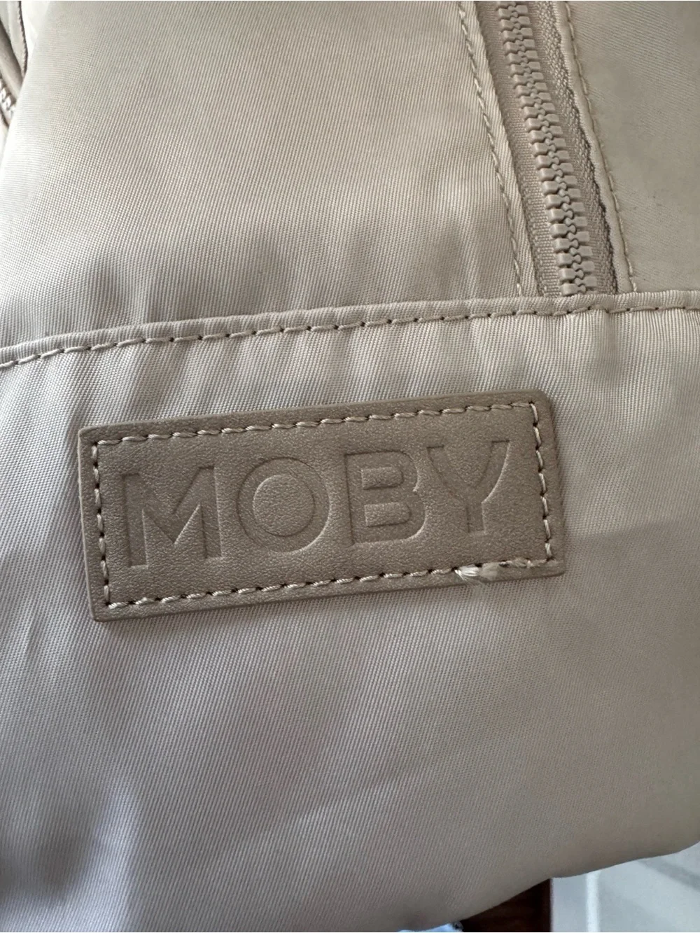 Moby Transit Cross Body Diaper Bag Sling Unisex Nylon Tan Beige Dune LN